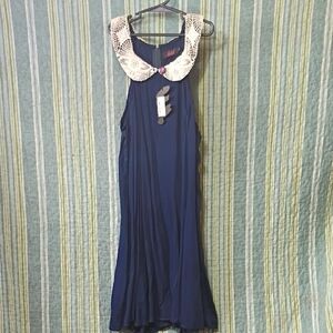 Motel Rocks Midnight Blue Midi Dress with Ivory Lace Collar